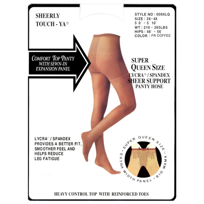 009XLQ | Plus Size Heavy Support Support Sheer Pantyhose with Spandex (6 Pairs)
