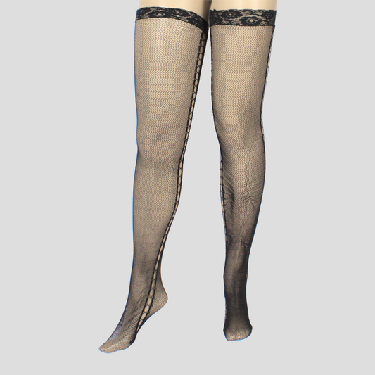 608 | Fishnet Side Design Lace Top Thigh High (6 Pairs)