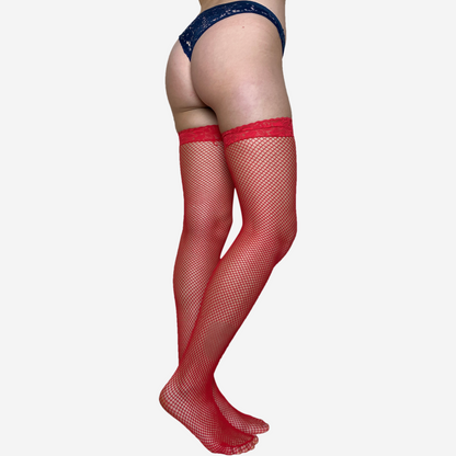 609 | Small Mesh Fishnet with Lace Top Thigh High (6 Pairs)