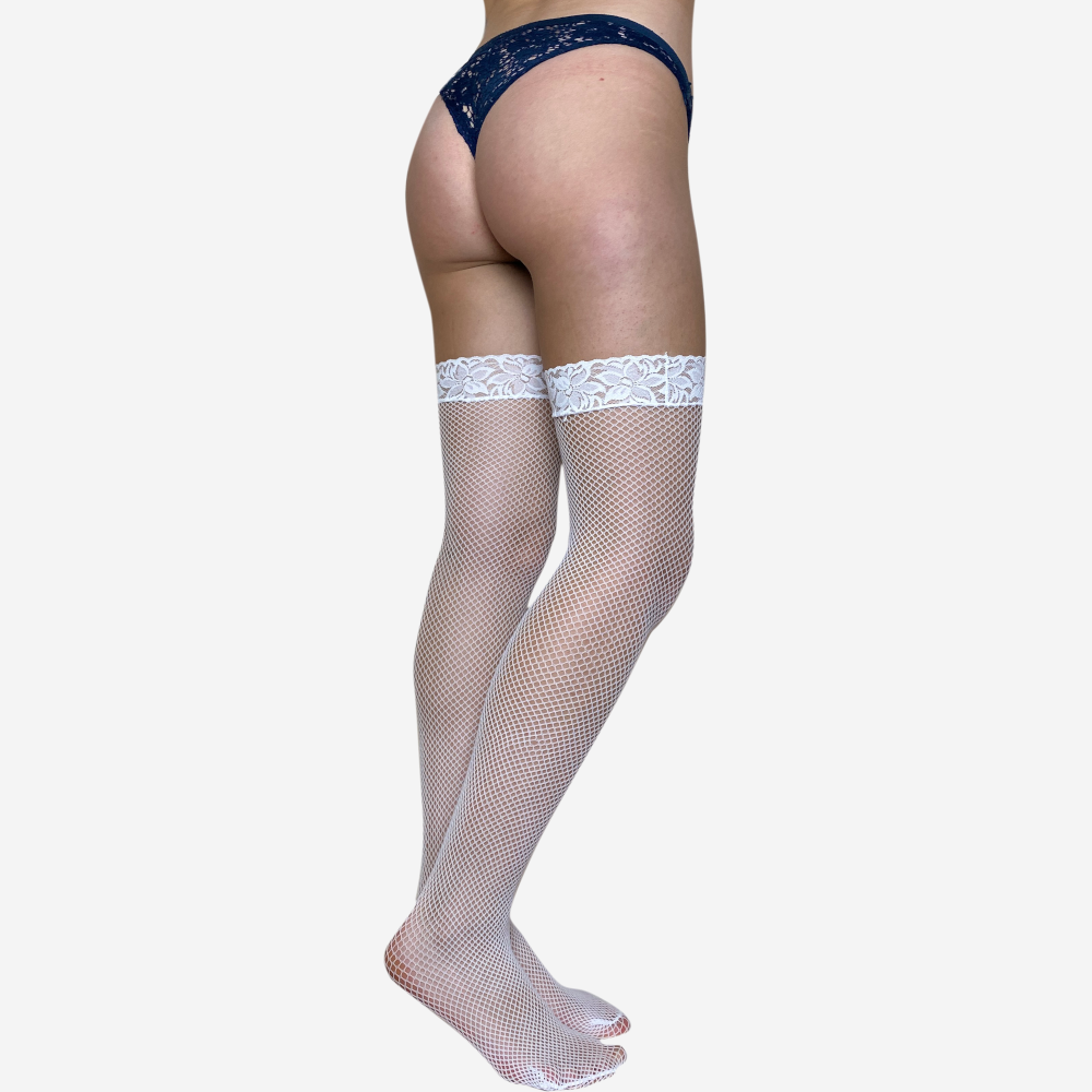 609 | Small Mesh Fishnet with Lace Top Thigh High (6 Pairs)